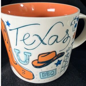 Starbucks Been There Series Texas Mug 14oz White Orange Ceramic Lone Star State